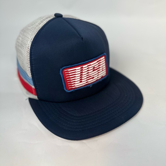 Blue with White Mesh & Side Stripes USA Patch Snapback Hat Cap - Picture 5 of 13